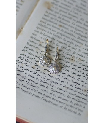 Boucles d'oreilles Art Deco Perles et Diamants pas cher chine