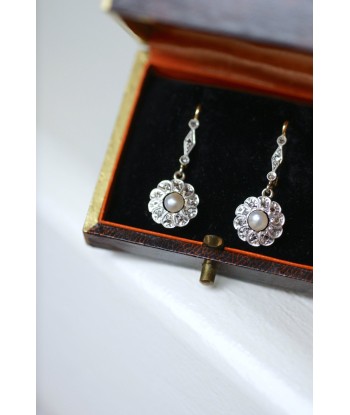 Boucles d'oreilles Art Deco Perles et Diamants pas cher chine