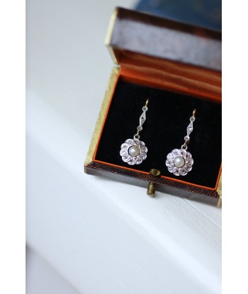 Boucles d'oreilles Art Deco Perles et Diamants pas cher chine