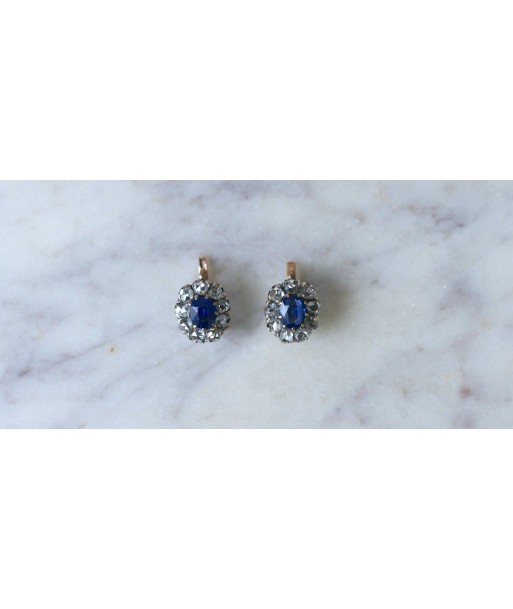 Boucles d'Oreilles Marguerite Saphir et Diamants pas cheres