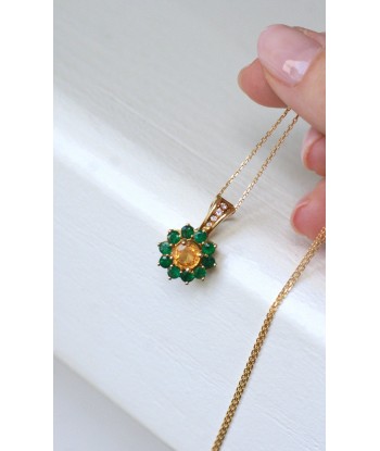 Collier Pendentif Marguerite Saphir Jaune et Emeraudes l'évolution des habitudes 