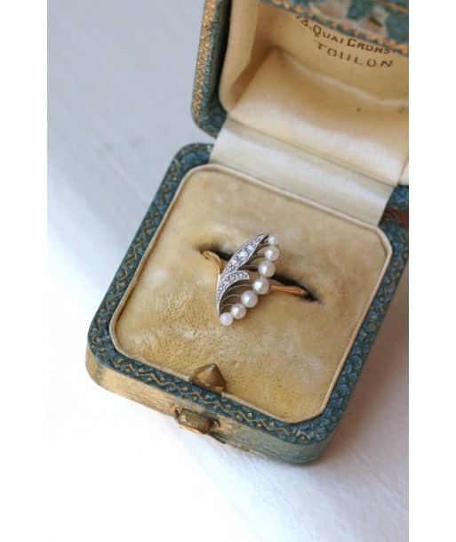 Bague Ancienne Muguet Perles et Diamants pas cher 