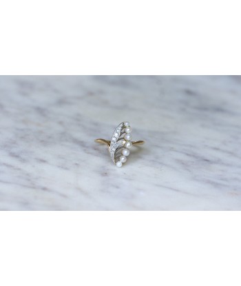 Bague Ancienne Muguet Perles et Diamants pas cher 