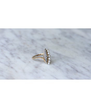 Bague Ancienne Muguet Perles et Diamants pas cher 