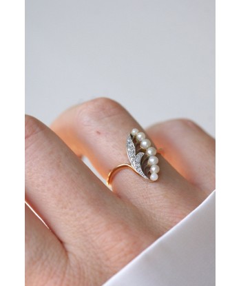 Bague Ancienne Muguet Perles et Diamants pas cher 