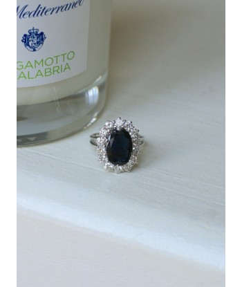 Bague Marguerite Saphir Entourage Diamants Or Blanc commande en ligne