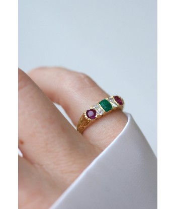 Bague Jarretière Emeraudes Rubis et Diamants Or Jaune store