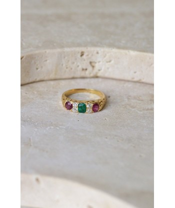 Bague Jarretière Emeraudes Rubis et Diamants Or Jaune store