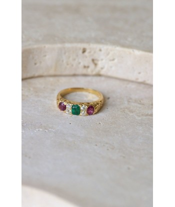 Bague Jarretière Emeraudes Rubis et Diamants Or Jaune store