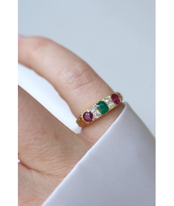 Bague Jarretière Emeraudes Rubis et Diamants Or Jaune store