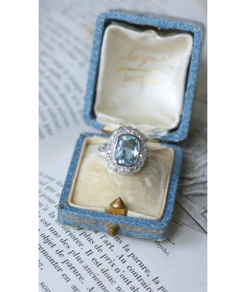 Bague Marguerite Art Deco Aigue Marine et Diamants france