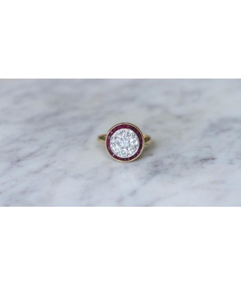 Bague Cible Art Deco Diamants et Rubis sur Or Jaune votre restaurant rapide dans 