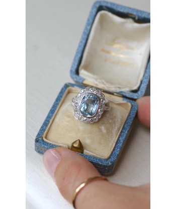 Bague Marguerite Art Deco Aigue Marine et Diamants france