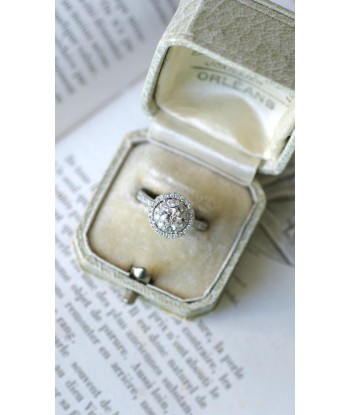 Bague Cible Double Entourage Diamants 1.50 Cts Or Blanc sur le site 