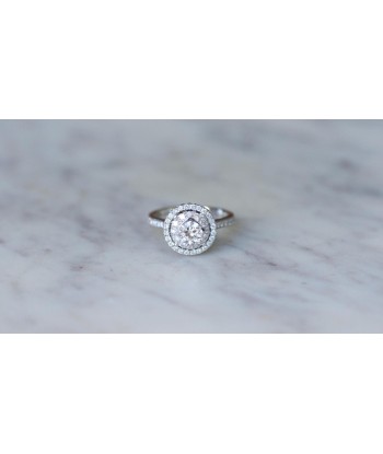 Bague Cible Double Entourage Diamants 1.50 Cts Or Blanc sur le site 