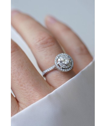 Bague Cible Double Entourage Diamants 1.50 Cts Or Blanc sur le site 