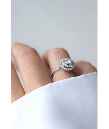 Bague Cible Double Entourage Diamants 1.50 Cts Or Blanc sur le site 