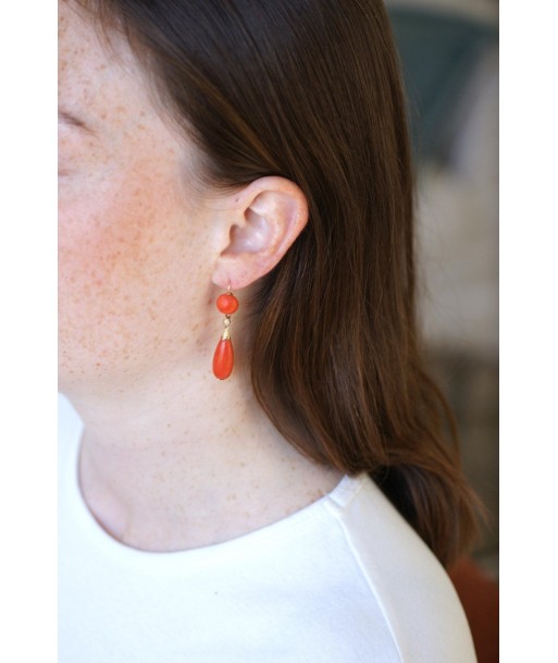 Boucles d'Oreille Anciennes Goutte Corail et Or pour bénéficier 