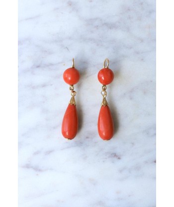 Boucles d'Oreille Anciennes Goutte Corail et Or pour bénéficier 