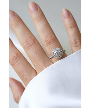 Bague Cible Double Entourage Diamants 1.50 Cts Or Blanc sur le site 