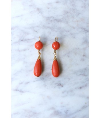 Boucles d'Oreille Anciennes Goutte Corail et Or pour bénéficier 