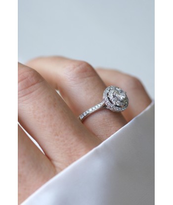 Bague Cible Double Entourage Diamants 1.50 Cts Or Blanc sur le site 