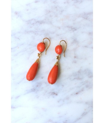 Boucles d'Oreille Anciennes Goutte Corail et Or pour bénéficier 