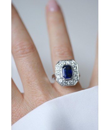 Bague Hexagonale Saphir et Diamants en Platine à prix réduit toute l'année