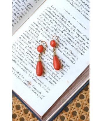 Boucles d'Oreille Anciennes Goutte Corail et Or pour bénéficier 