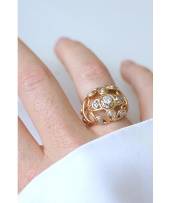 Bague Boule Cocktail Fil Or Rose et Diamants de pas cher