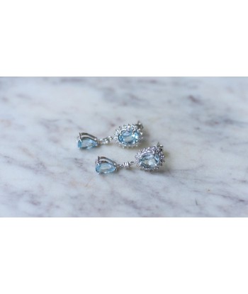 Boucles d'oreilles Gouttes Topaze Bleue et Diamant sur Or Blanc Venez découvrir notre 