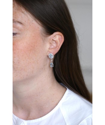 Boucles d'oreilles Gouttes Topaze Bleue et Diamant sur Or Blanc Venez découvrir notre 