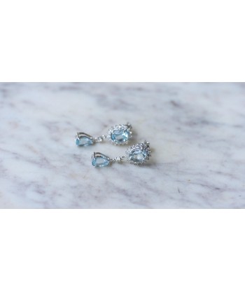 Boucles d'oreilles Gouttes Topaze Bleue et Diamant sur Or Blanc Venez découvrir notre 