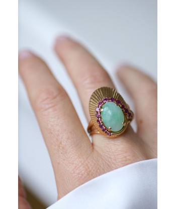 Bague Cocktail Jade et Rubis sur Or Jaune JUSQU'A -70%! 