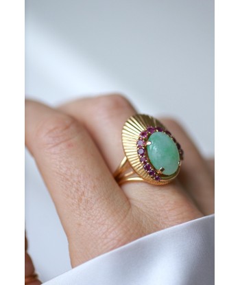 Bague Cocktail Jade et Rubis sur Or Jaune JUSQU'A -70%! 