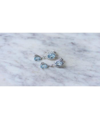 Boucles d'oreilles Gouttes Topaze Bleue et Diamant sur Or Blanc Venez découvrir notre 