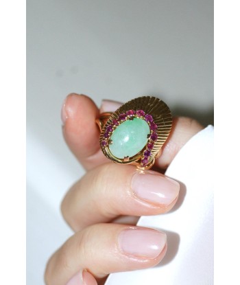 Bague Cocktail Jade et Rubis sur Or Jaune JUSQU'A -70%! 