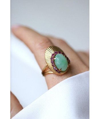 Bague Cocktail Jade et Rubis sur Or Jaune JUSQU'A -70%! 