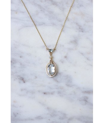 Collier pendentif Edouardien ancien en or rose 14Kt, aigue-marine, et perle une grave pollution 