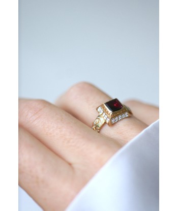 Bague Ancienne Grenat et Email Blanc sur Or Jaune 50-70% off 