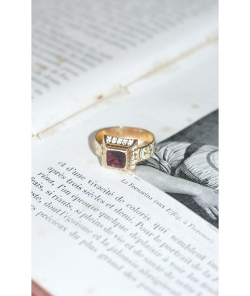 Bague Ancienne Grenat et Email Blanc sur Or Jaune 50-70% off 