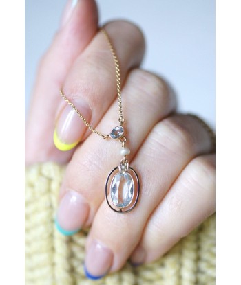 Collier pendentif Edouardien ancien en or rose 14Kt, aigue-marine, et perle une grave pollution 