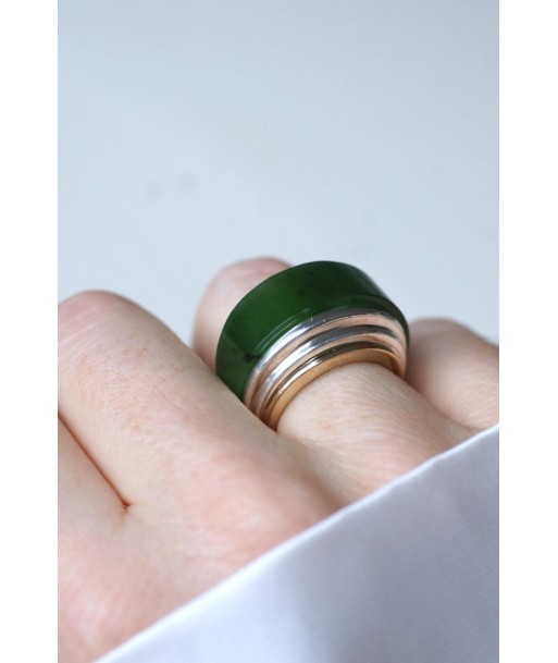 Bague Puiforcat par André Vassort Jade sur Or et Argent Véritable concentré