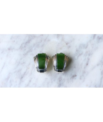 Boucles d'Oreilles Puiforcat par André Vassort Jade sur Or et Argent pas cher 