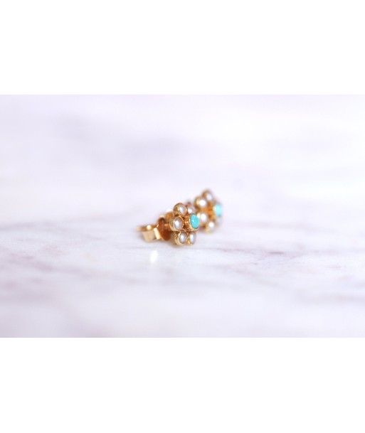 Boucles d'oreilles fleurs vintage en or, perles, et turquoises vente chaude votre 