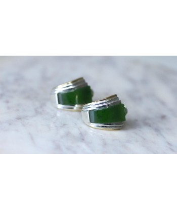 Boucles d'Oreilles Puiforcat par André Vassort Jade sur Or et Argent pas cher 