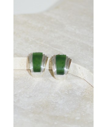 Boucles d'Oreilles Puiforcat par André Vassort Jade sur Or et Argent pas cher 