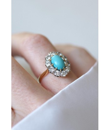 Bague Marguerite Turquoise et Diamants français