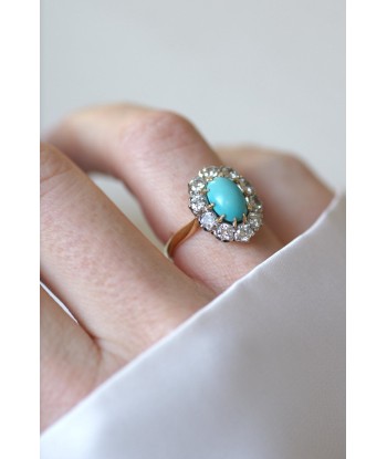 Bague Marguerite Turquoise et Diamants français