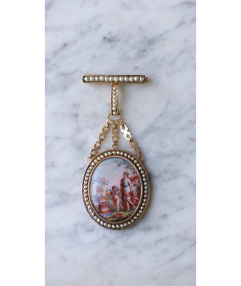 Broche Or, Perles, et Miniature Porcelaine par Auguste Perrette chez Cornerstreet bien 